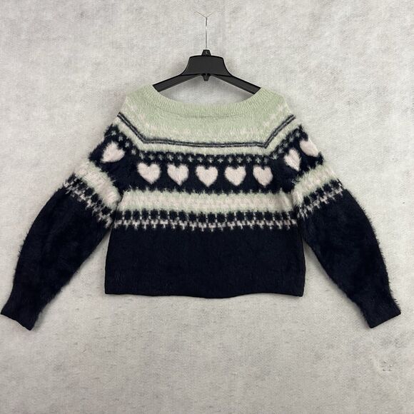 Victoria's Secret Fair Isle Hearts Eyelash Sweater Womens Small Fuzzy Cozy - Picture 8 of 10